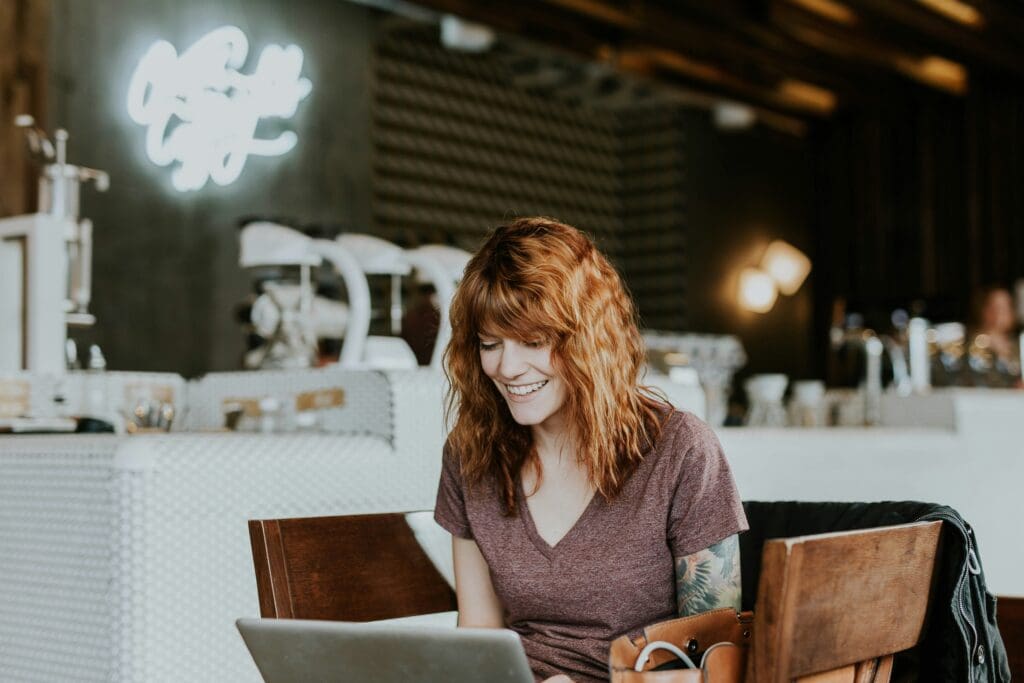 woman interacting with our webchat widget